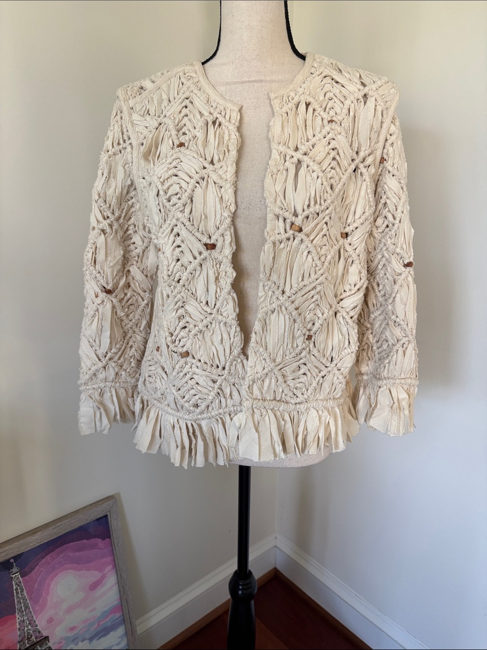 Women’s Cream Macramé Fringe Jacket